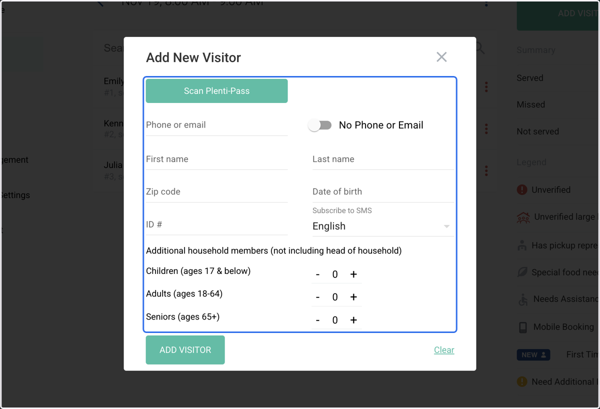 After you click "Add Visitor" the fields will clear so that you can check in the next visitor.