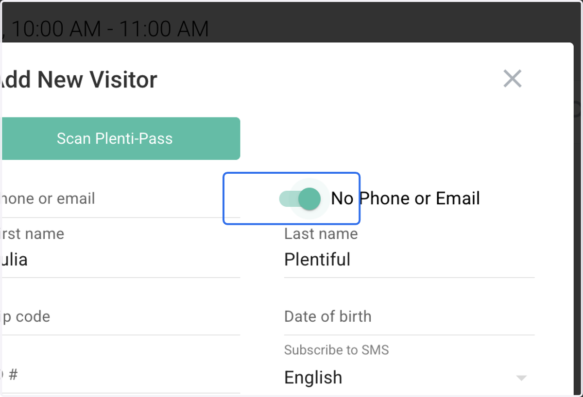 If someone does not have a phone number or email address, or prefers not to share one, toggle the "No Phone or Email" option.