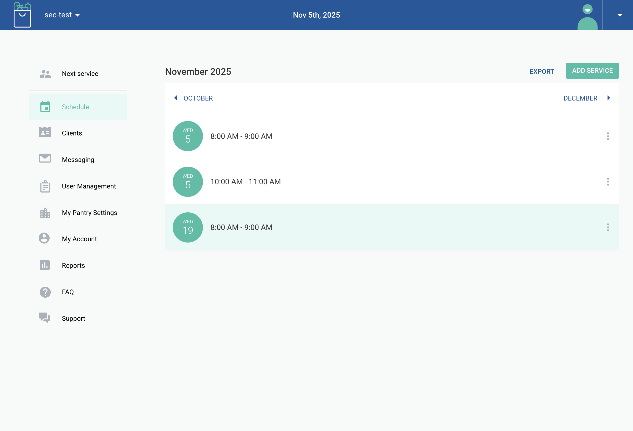 Click on another service date