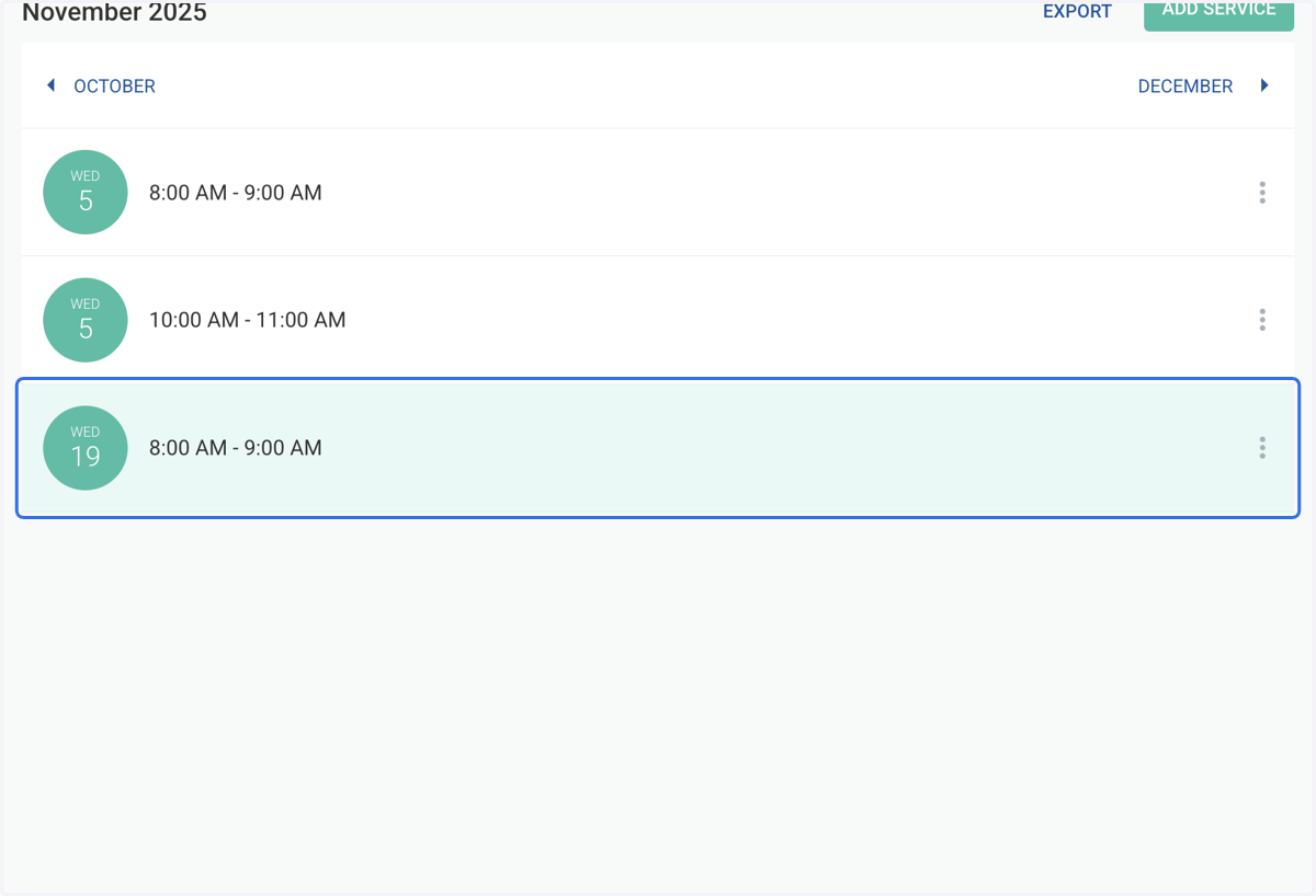 Click on another service date