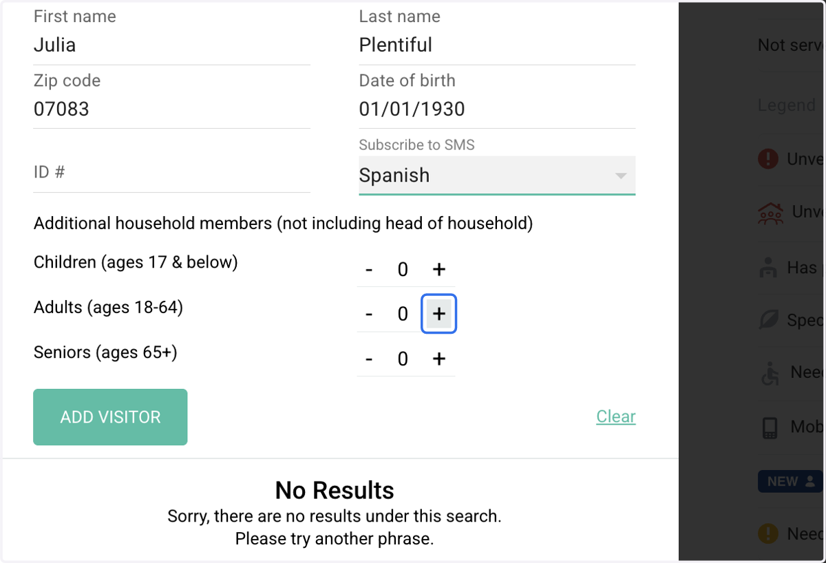 Enter their household size here by clicking on the plus sign next to the age group.