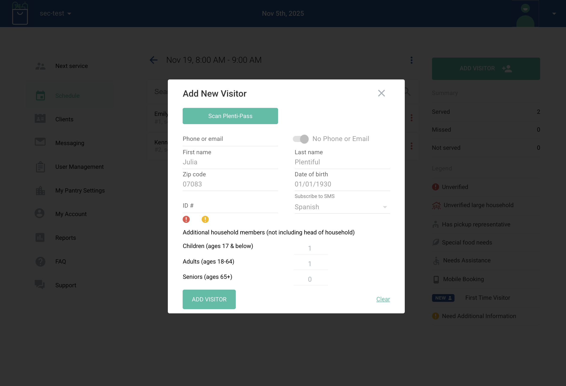 Click on ADD VISITOR