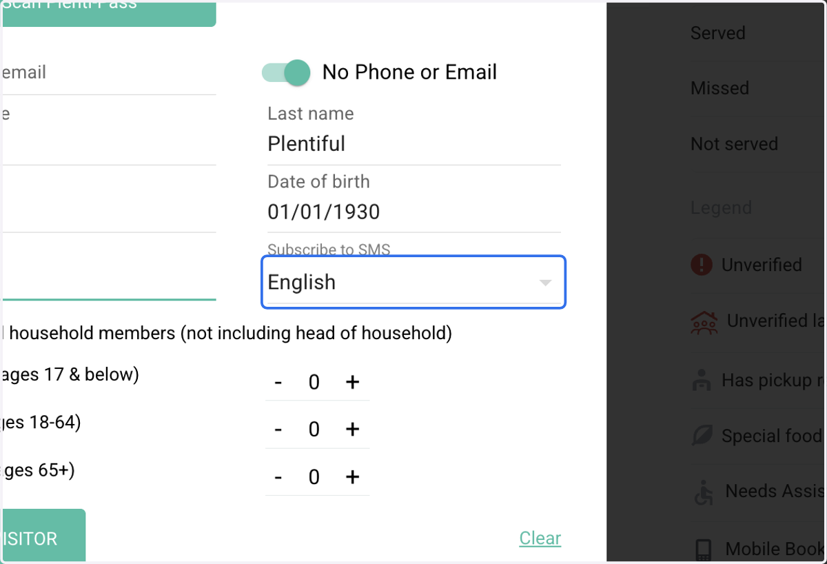 Click on the "Subscribe to SMS" drop down. This will allow you to choose their preferred language.