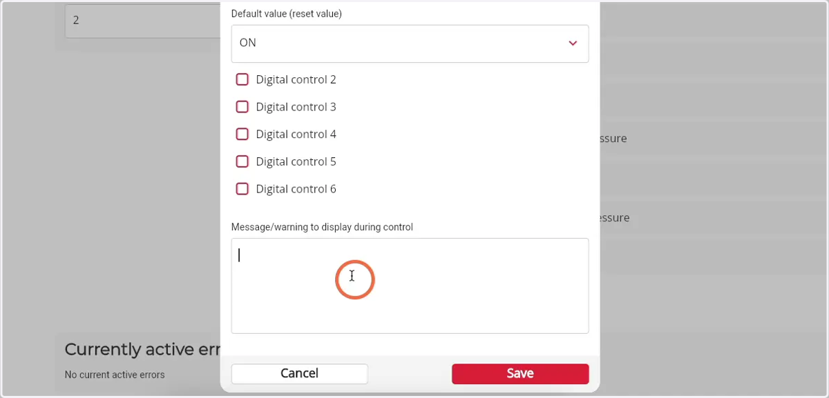Enter the message you would like to display during control