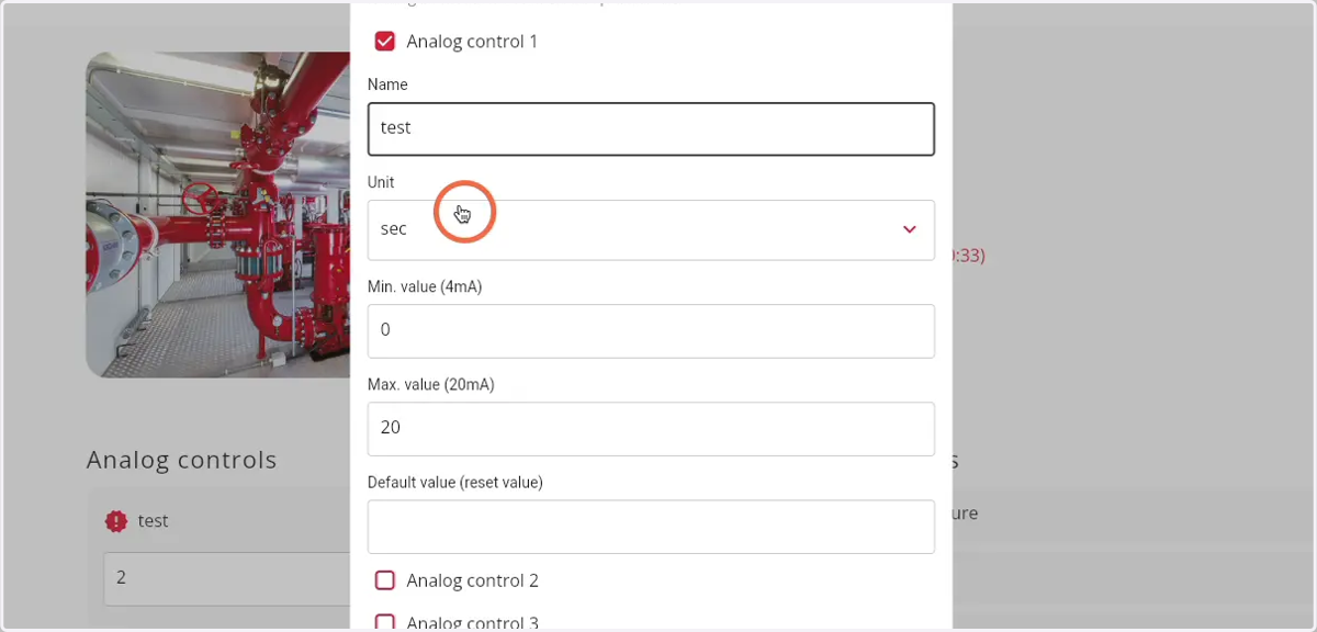 Open the dropdown for the analog control unit