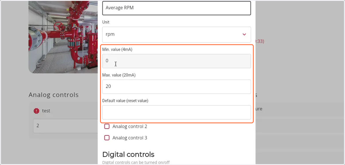 Enter the minimum, maximum and default value