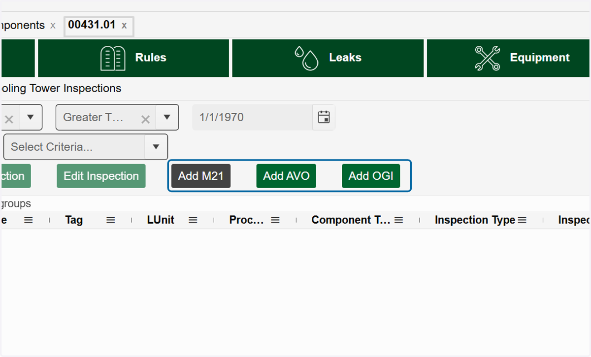 Depending on which type on monitoring event you want to add, click on either the Add M21, Add AVO or Add OGI.