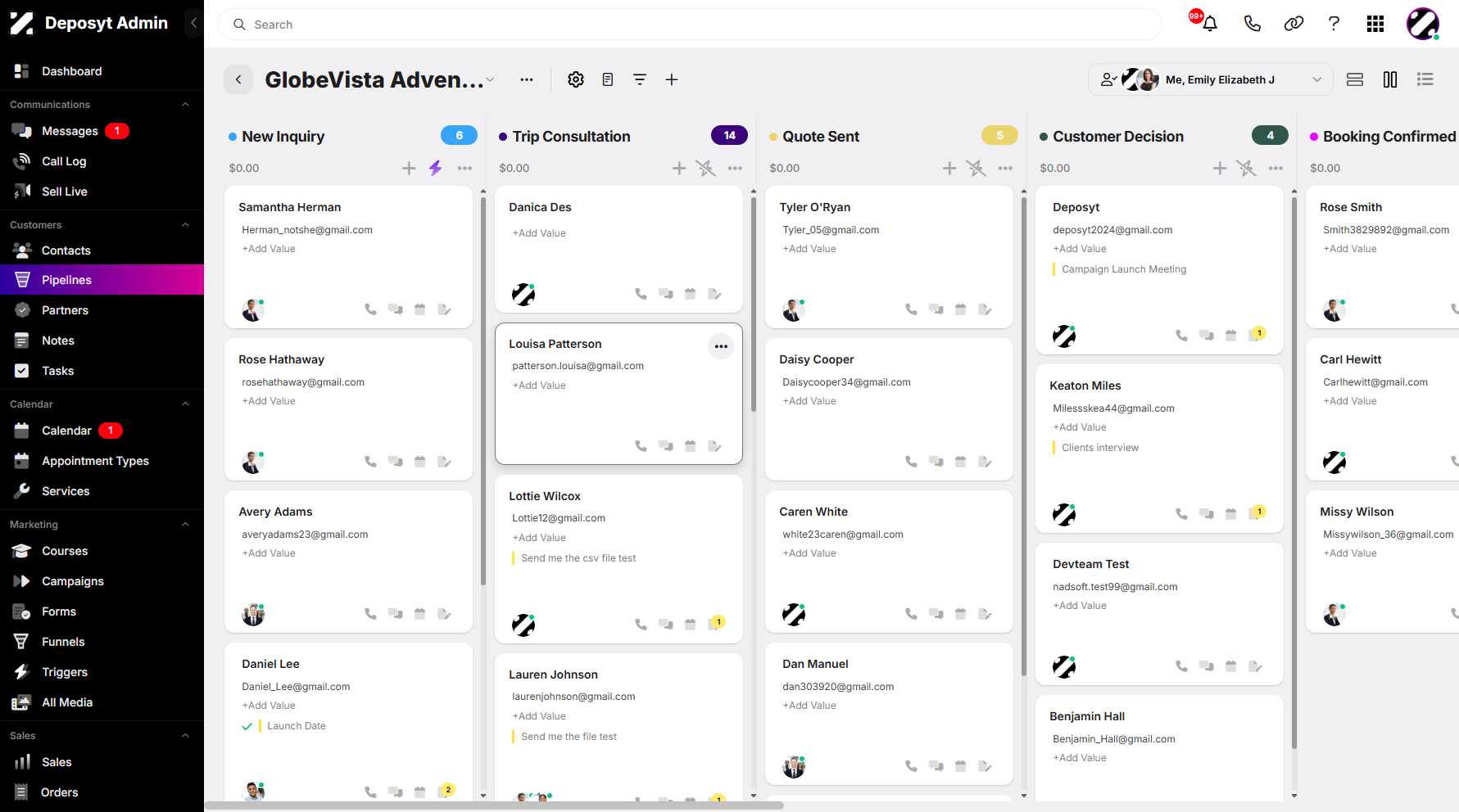 Step 2: To transfer a single contact to another pipeline or stage, select the contact and then click the three-dot menu.