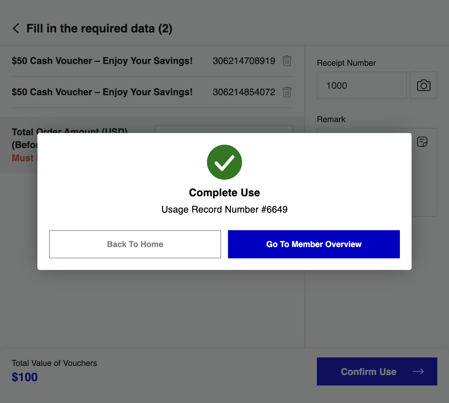 Voucher Usage Completed