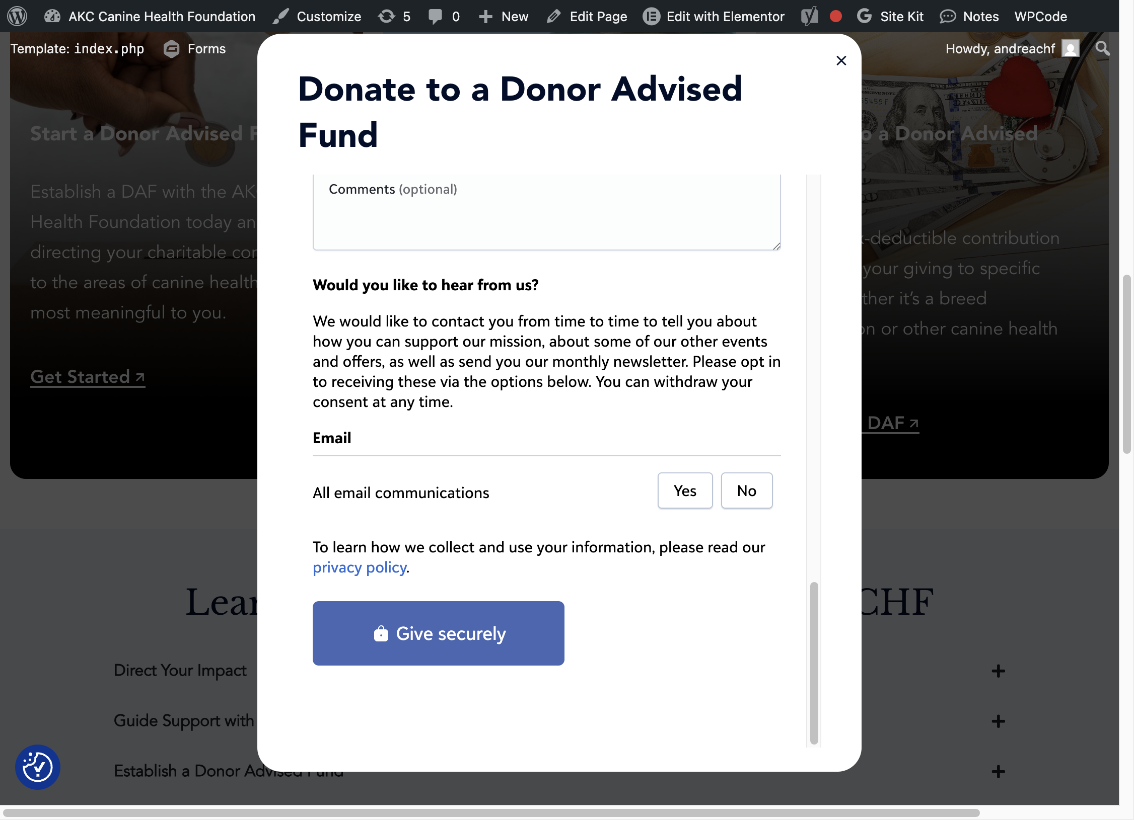Click on Give securely
