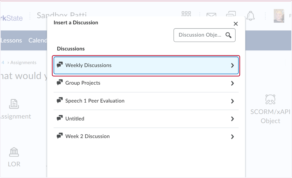 Click on Weekly Discussions…