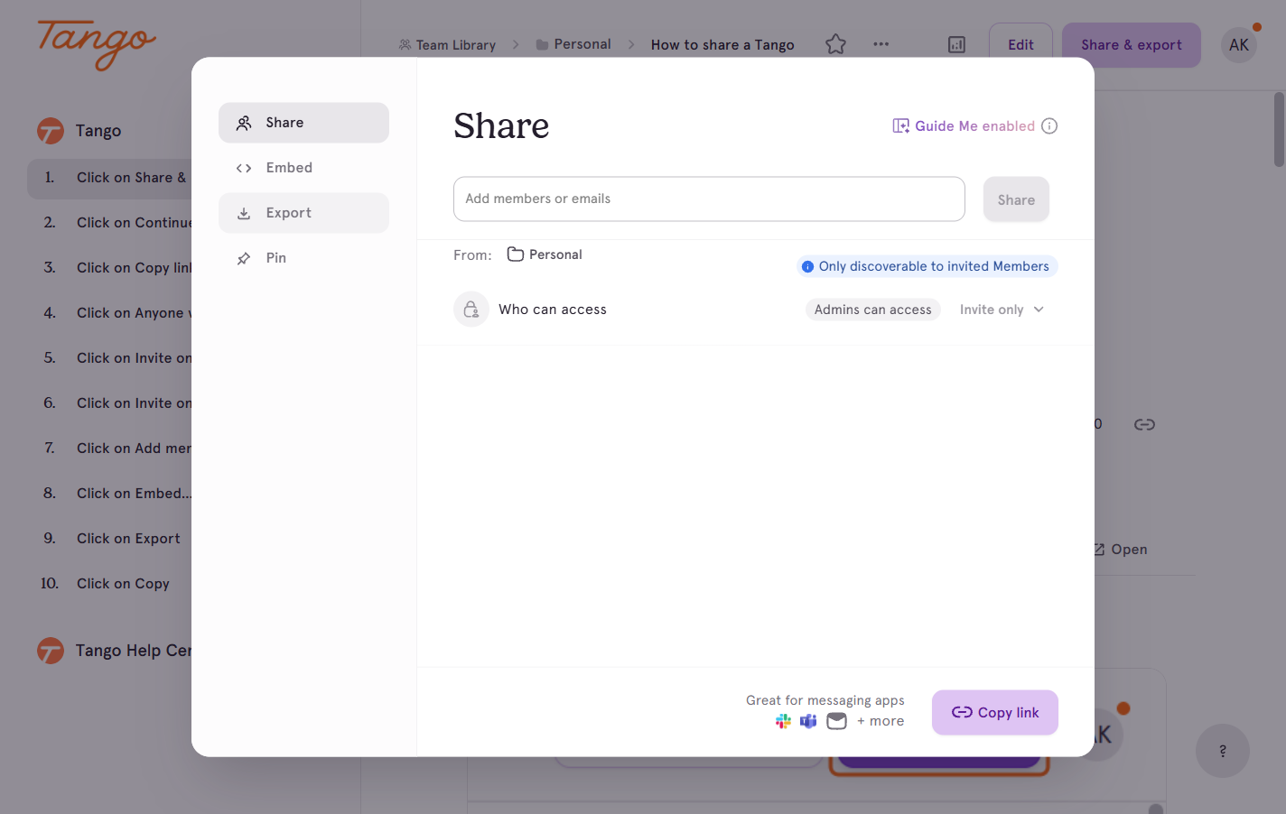 Click on Export