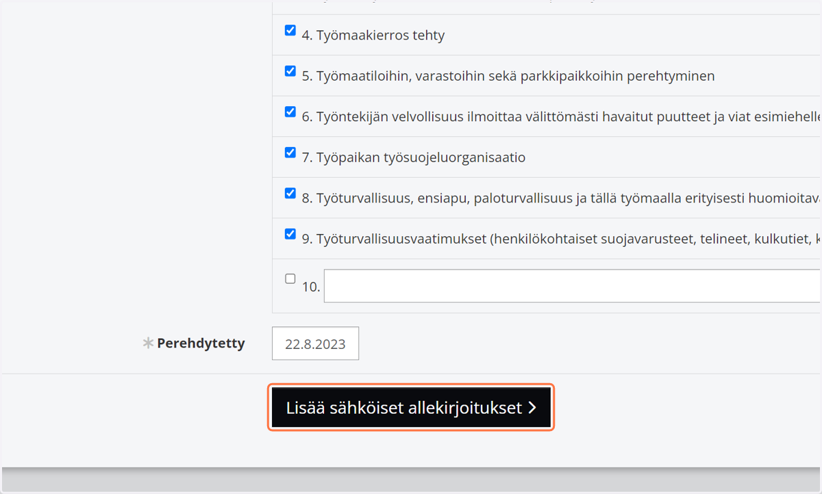 Valitse "Lisää sähköiset allekirjoitukset"