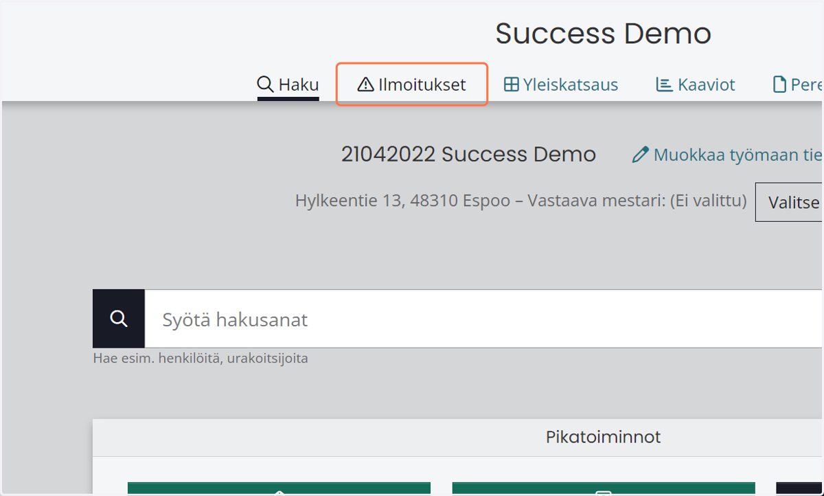 Valitse Ilmoitukset-välilehti