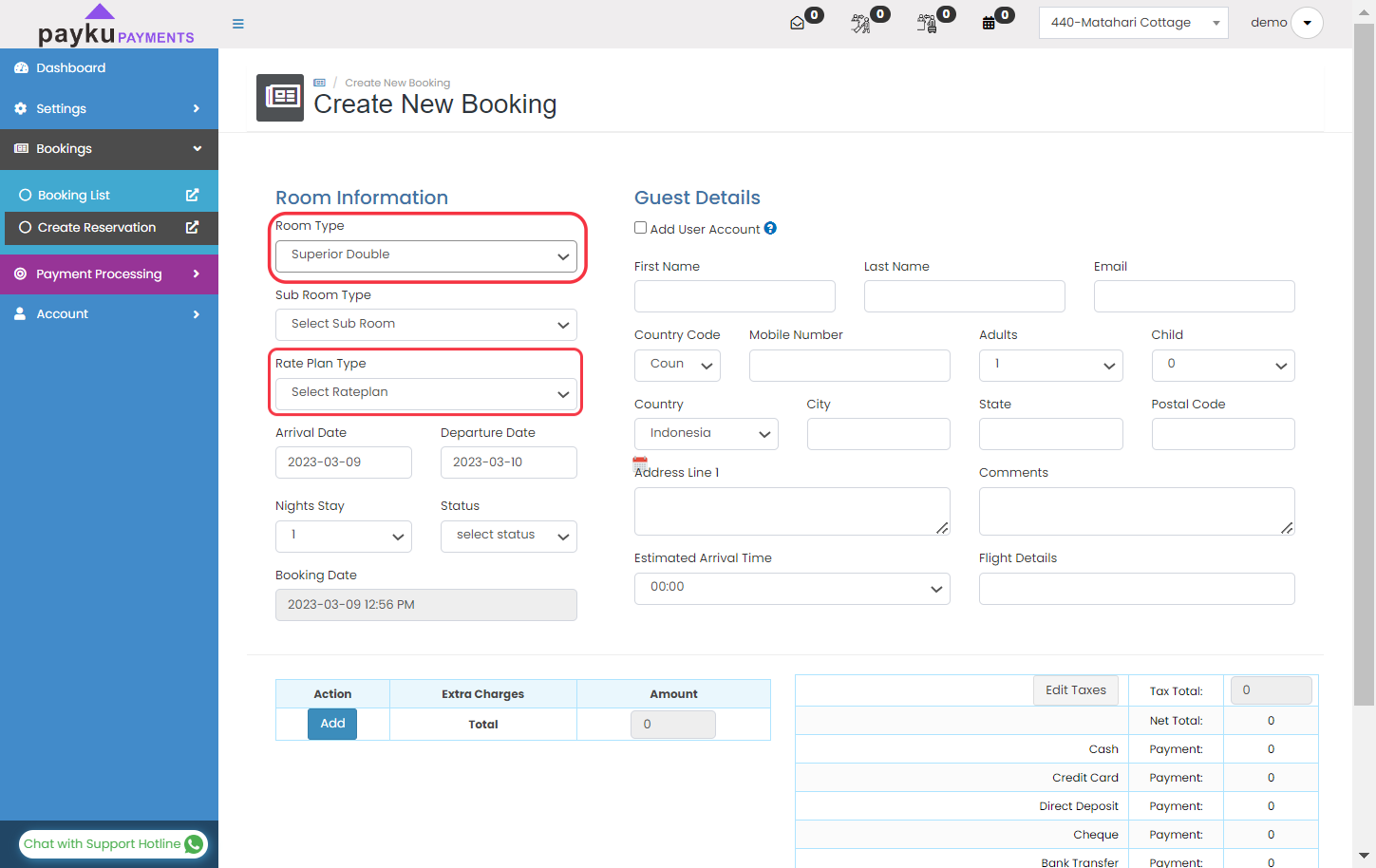 Add the room type and rate plan type. We will using Superior Double and Non Refundable from Rate Plan type.