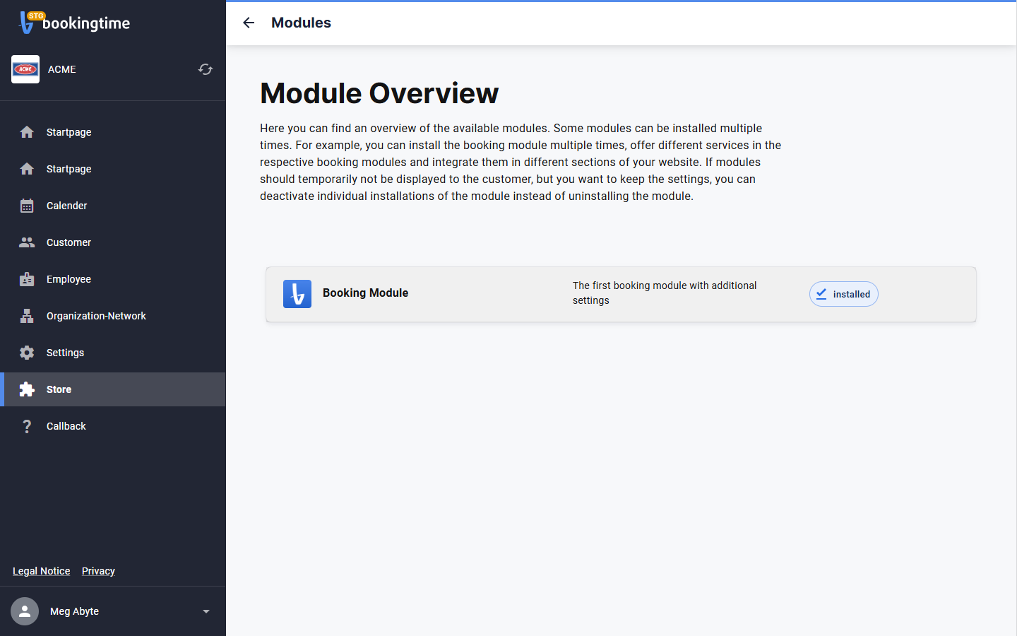 Click on a booking module