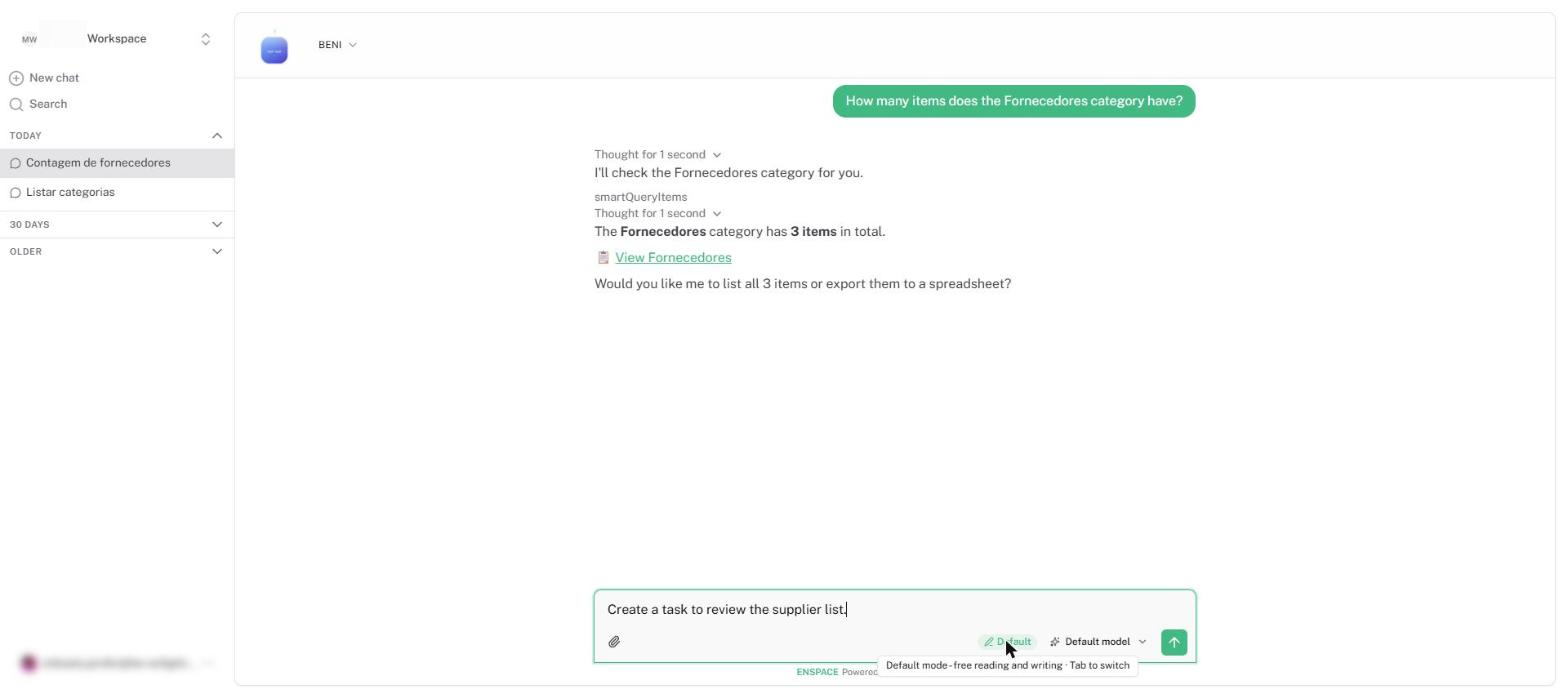 For a request that changes data, click Default to switch to Planning before sending.