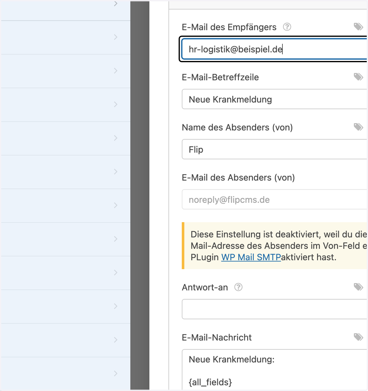 Füge die E-Mail Adresse des verantwortlichen Empfängers ein.