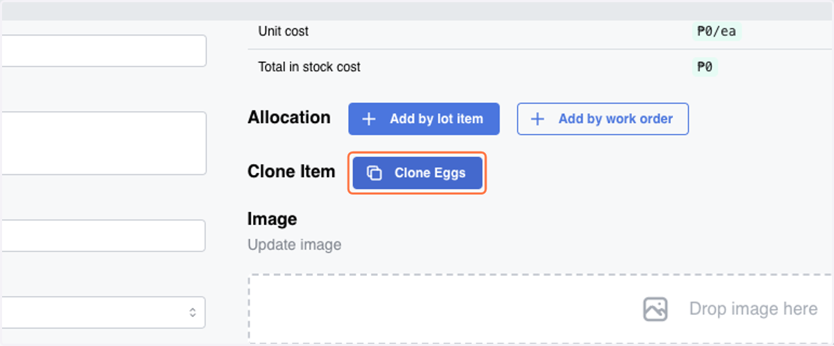 Go to Item details and Click on Clone Eggs