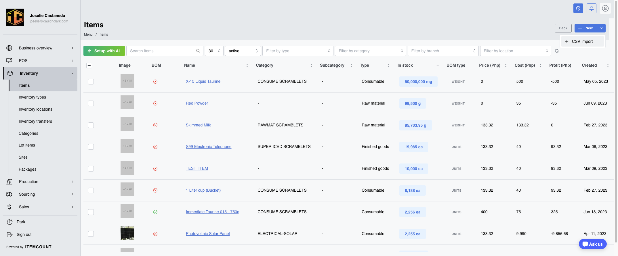 Click on CSV Import