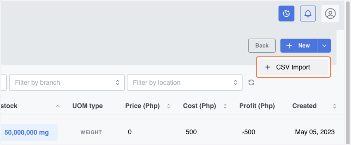 Click on CSV Import