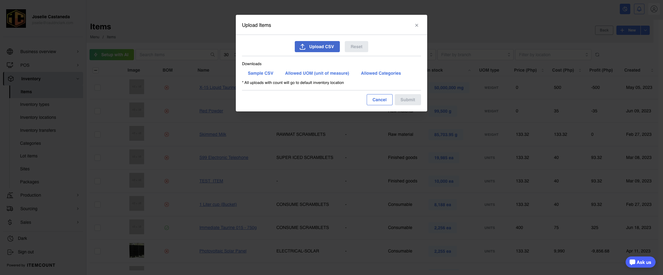 Click on Upload CSV