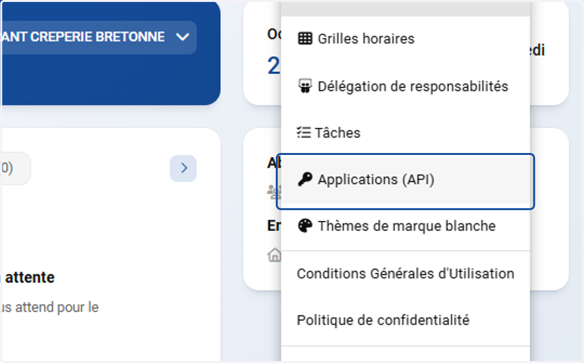 Cliquer sur Applications (API)