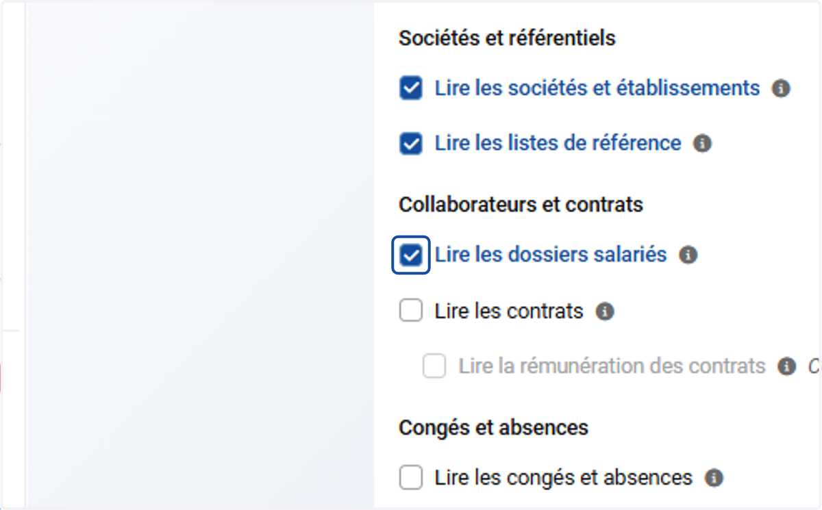 Choisir les accès accordés
