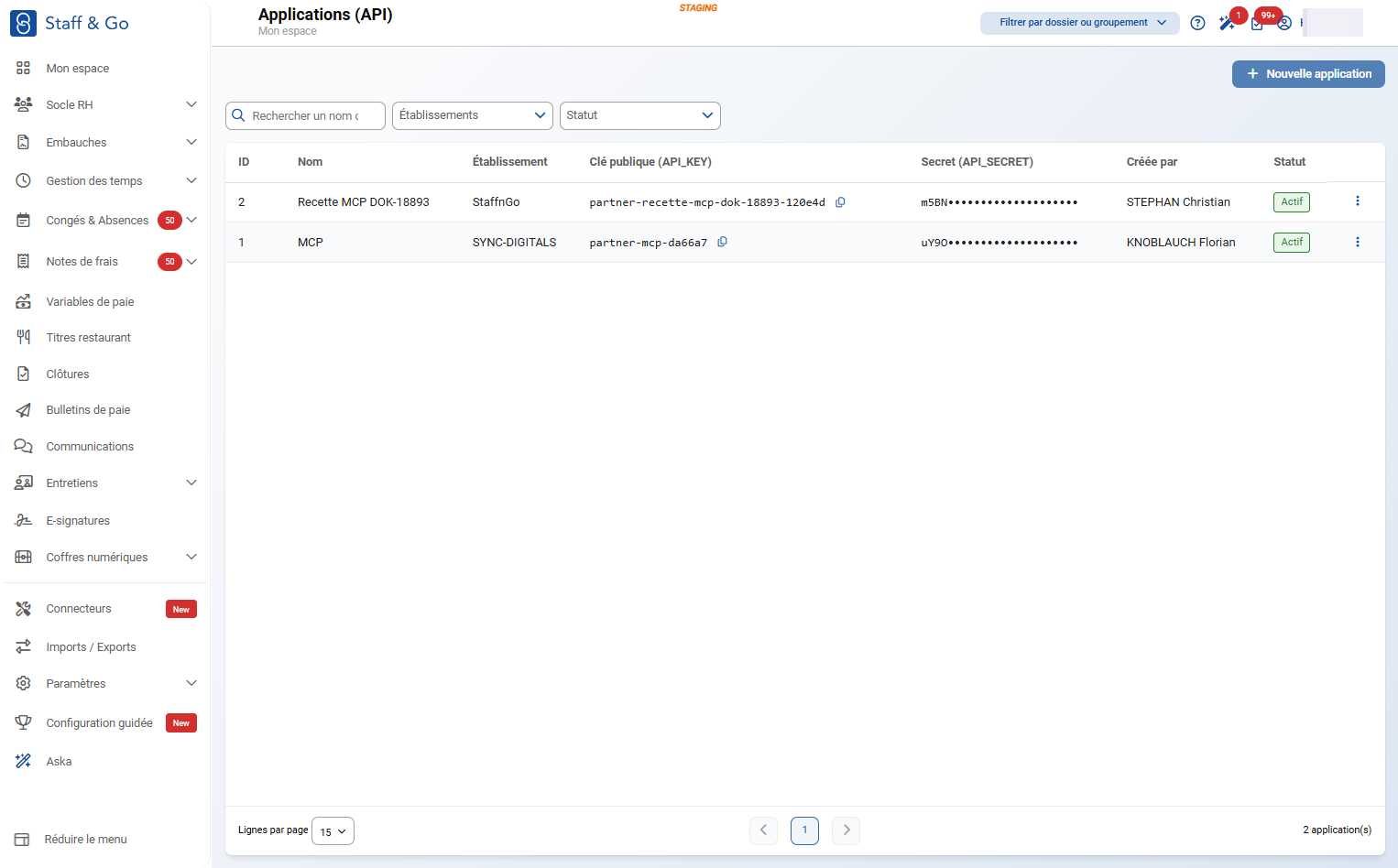 Cliquer sur Nouvelle application