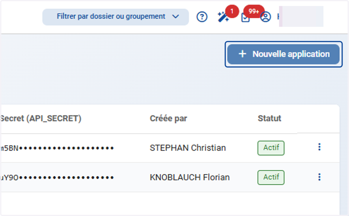 Cliquer sur Nouvelle application