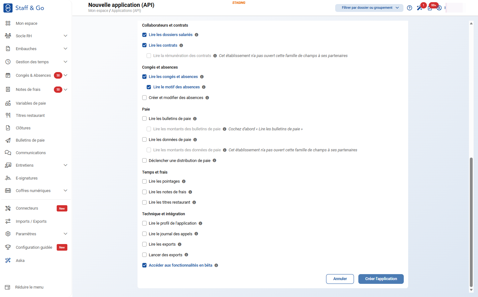 Cliquer sur Créer l'application