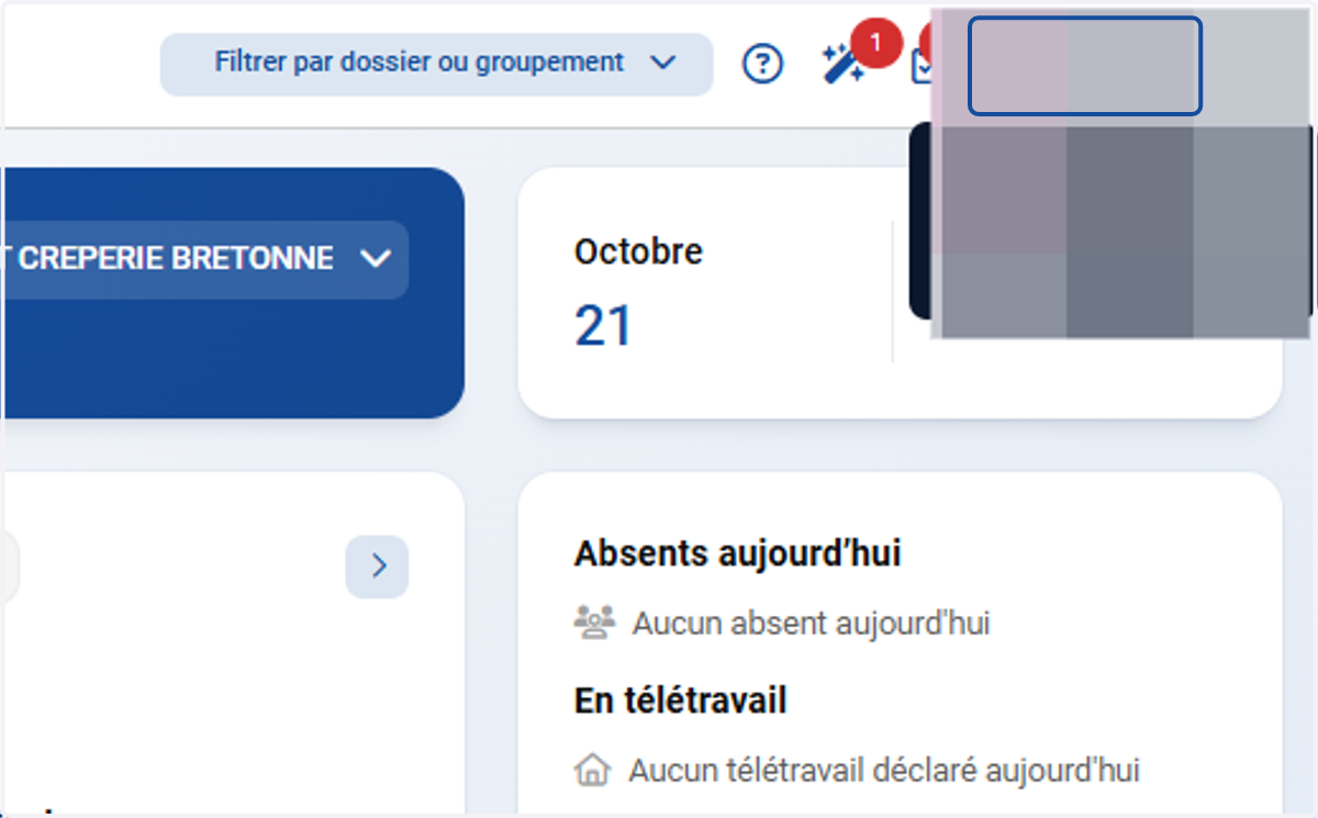 Cliquer sur le menu en haut-droite avec votre le nom du profil