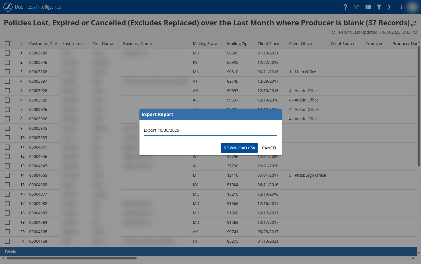 Select "Download CSV"
