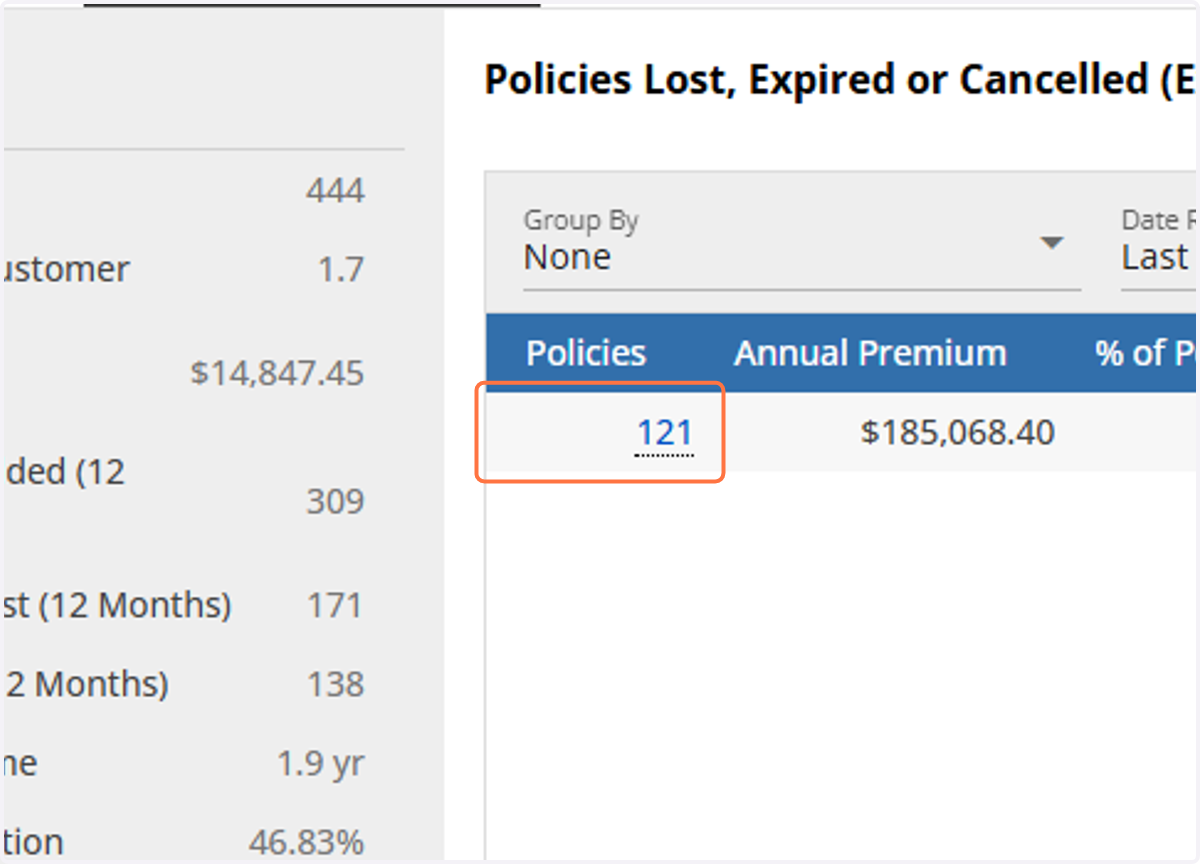 Click on the total number under the previous month to open the full report.