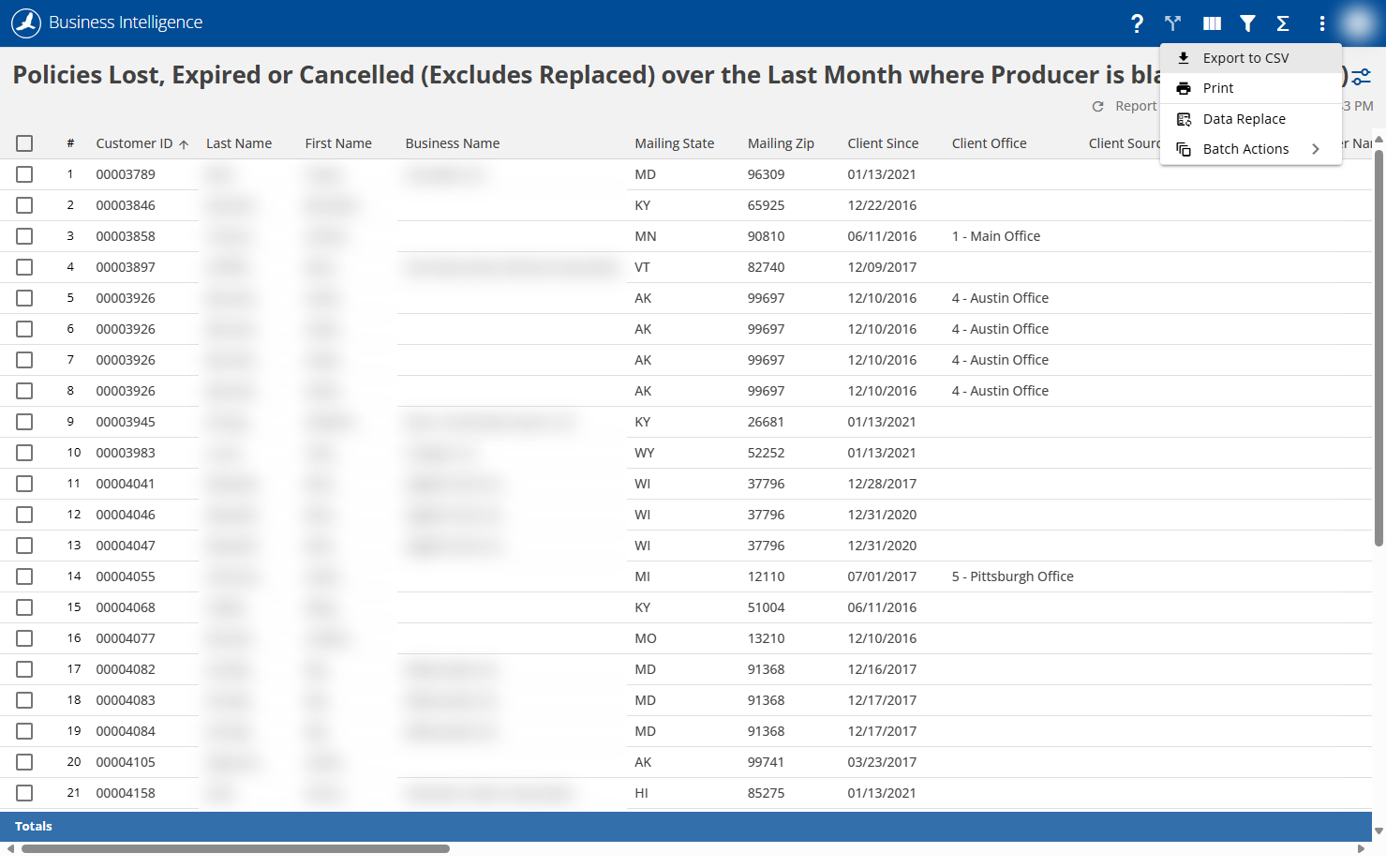 Click on Export to CSV