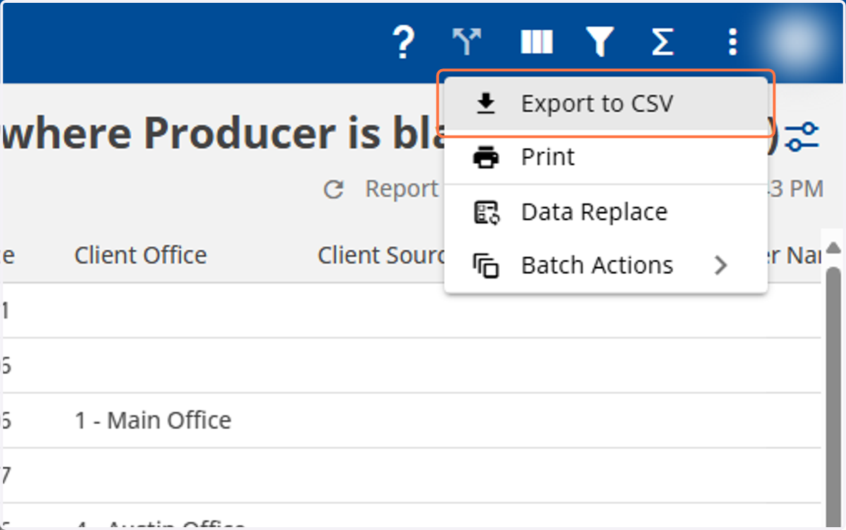 Click on Export to CSV