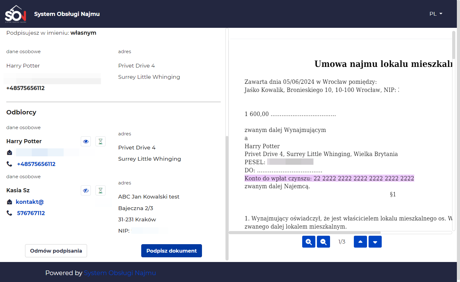 Gdy wszystko się zgadza, klika Podpisz dokument