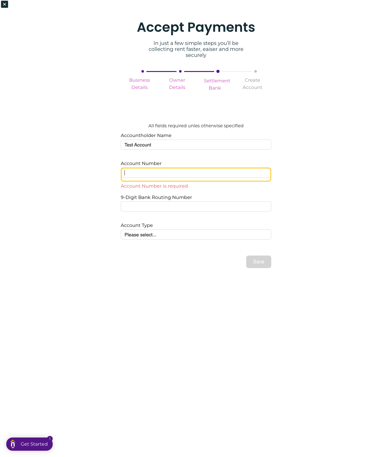 Enter your settlement bank details