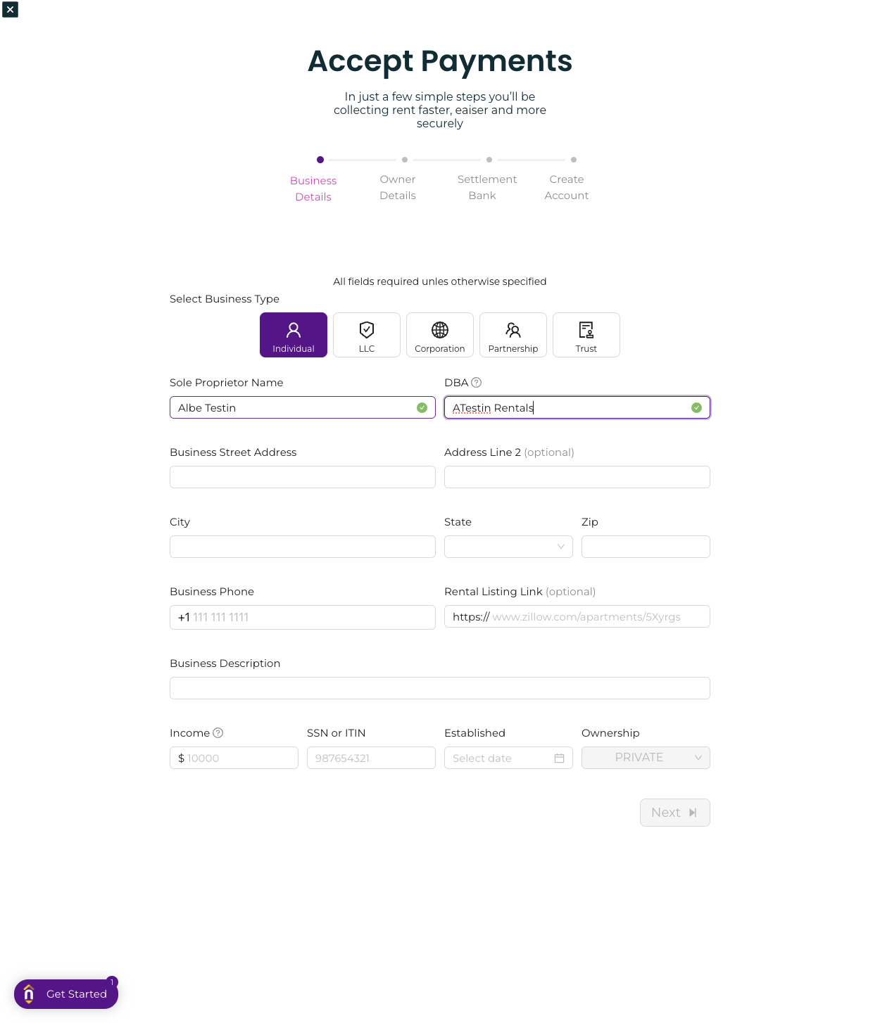 Enter your DBA (Doing Business As) name