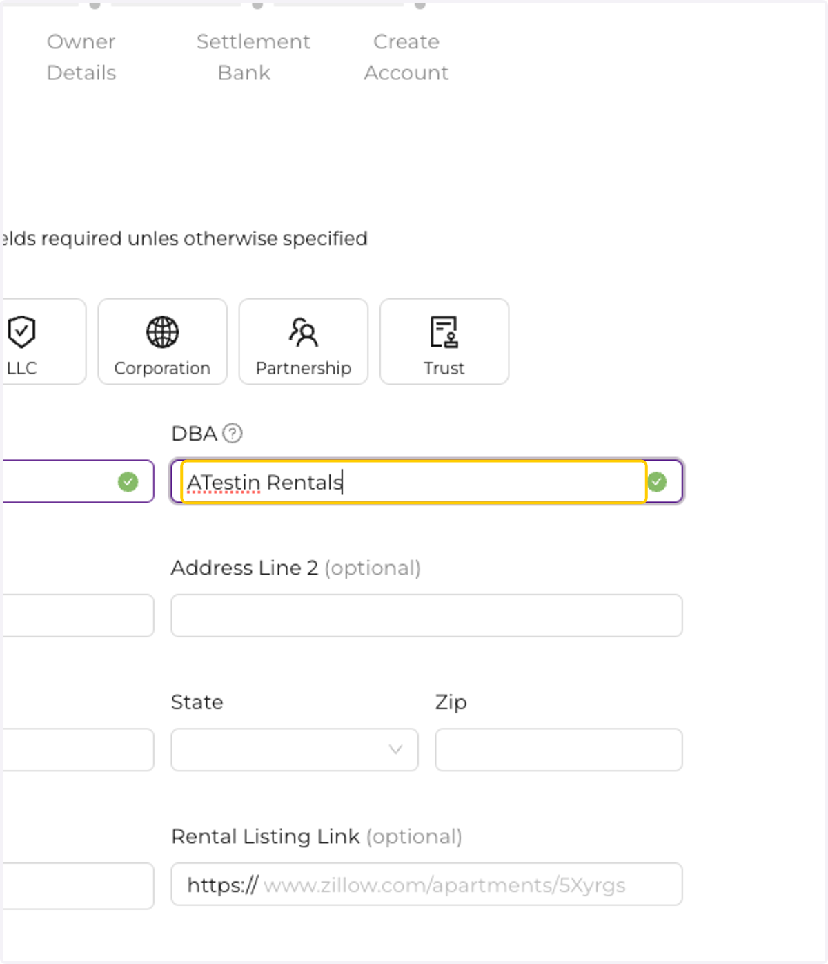 Enter your DBA (Doing Business As) name