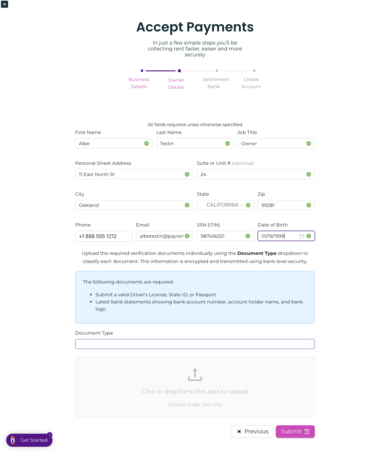 For Sole Proprietors, upload proof of identity