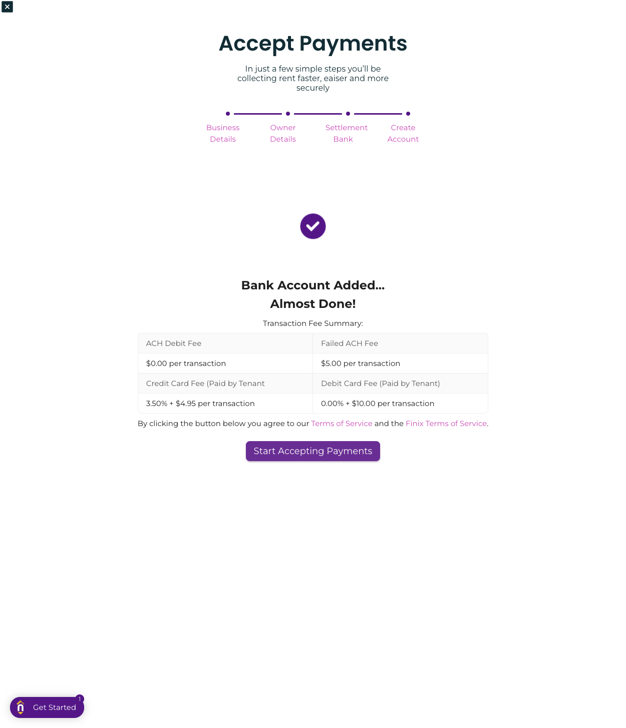 Review fees and click on Start Accepting Payments
