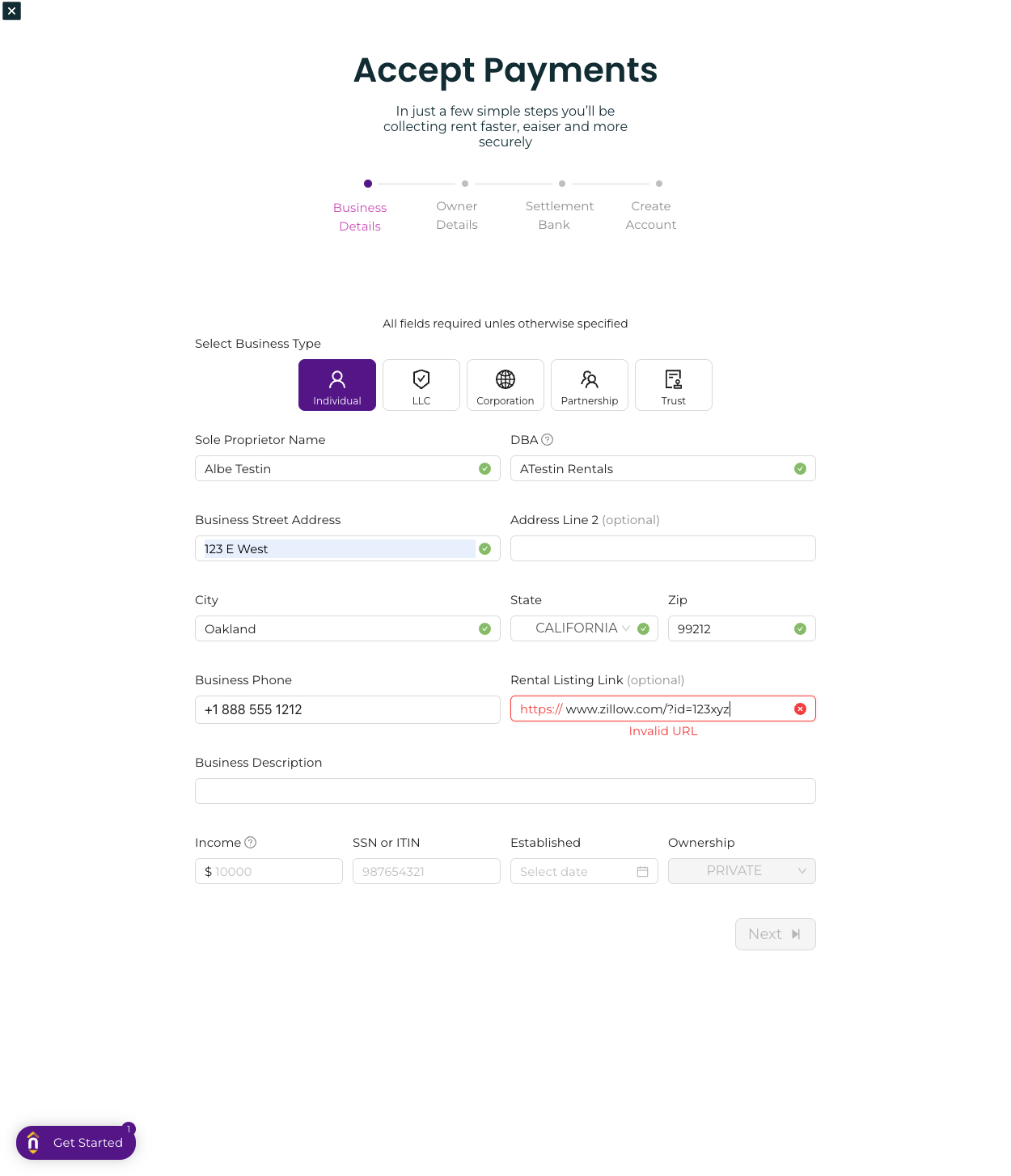 Enter an optional link to your business website or rental listing
