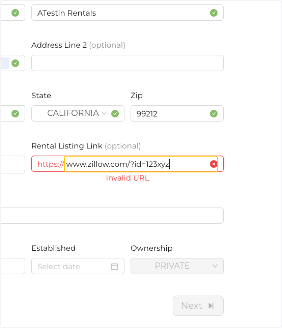 Enter an optional link to your business website or rental listing