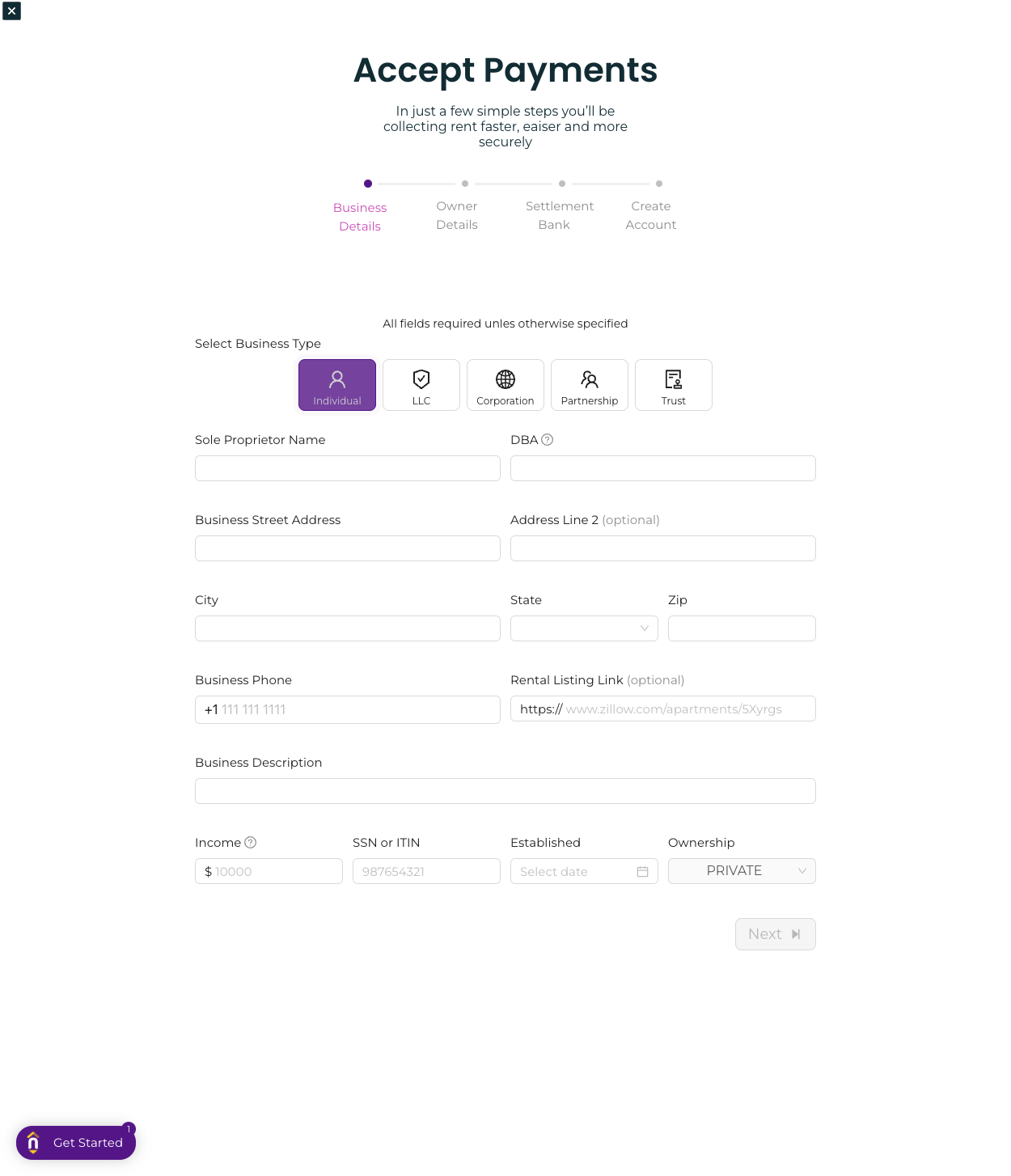 Select Business Type