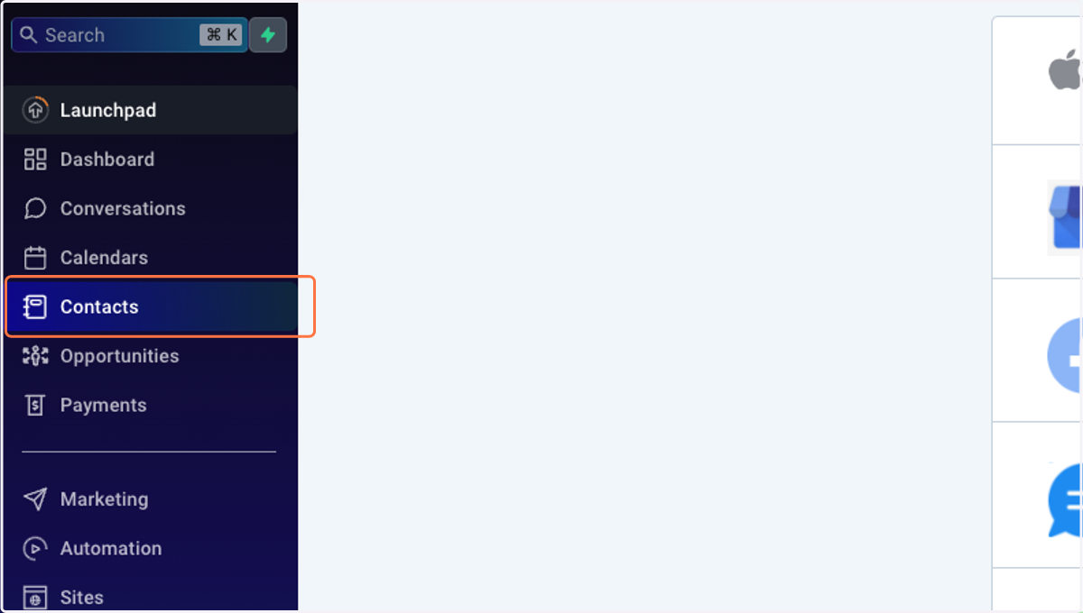 Click on Contacts