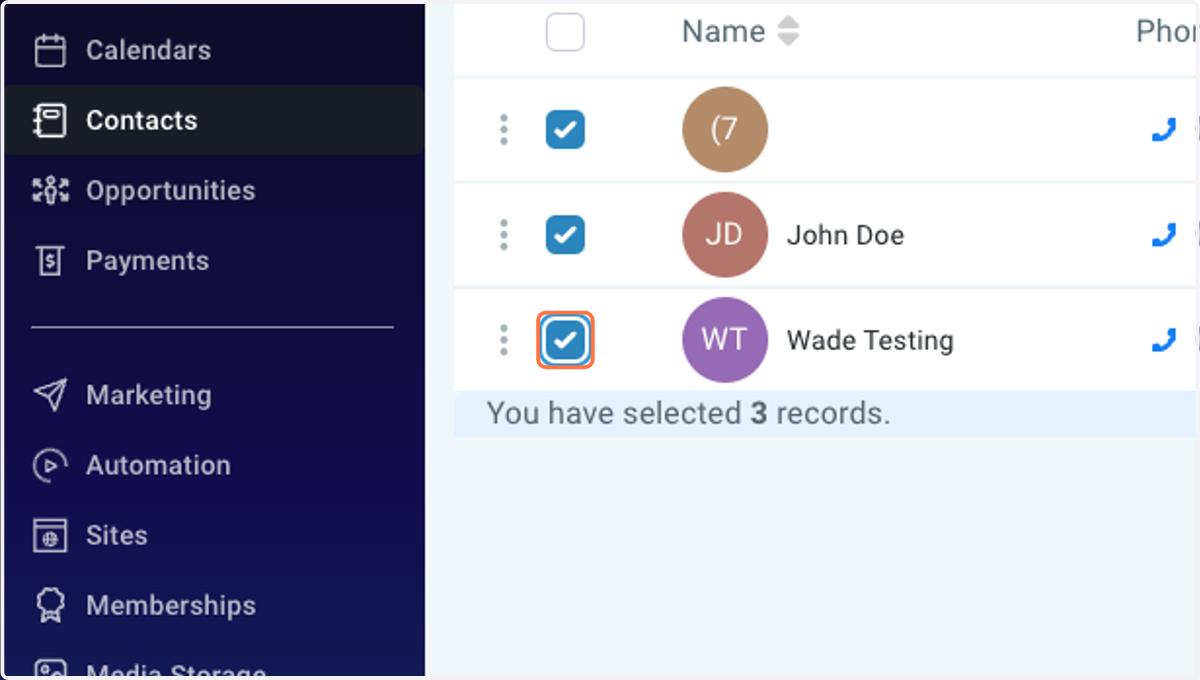 Check All the users you want to send a bulk sms to