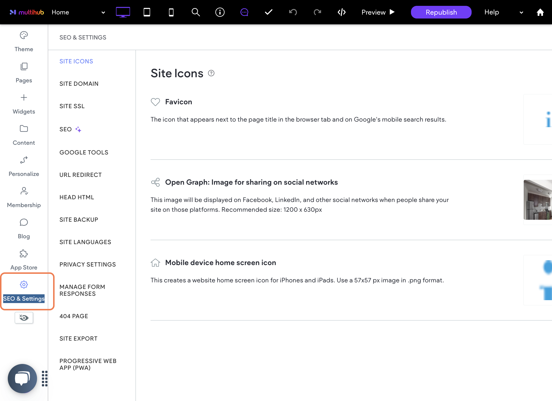 Click on SEO & Settings