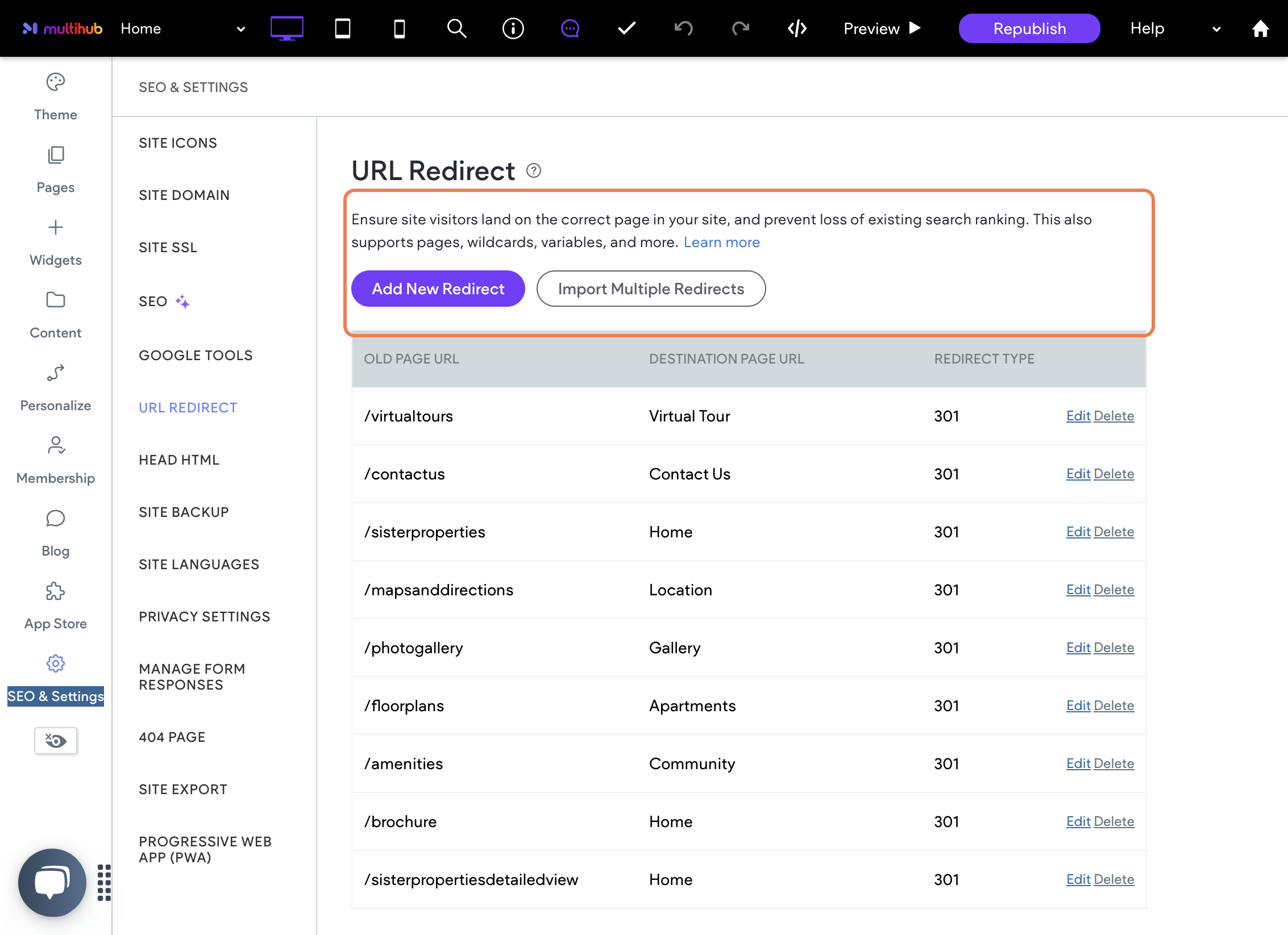 Click on URL REDIRECT