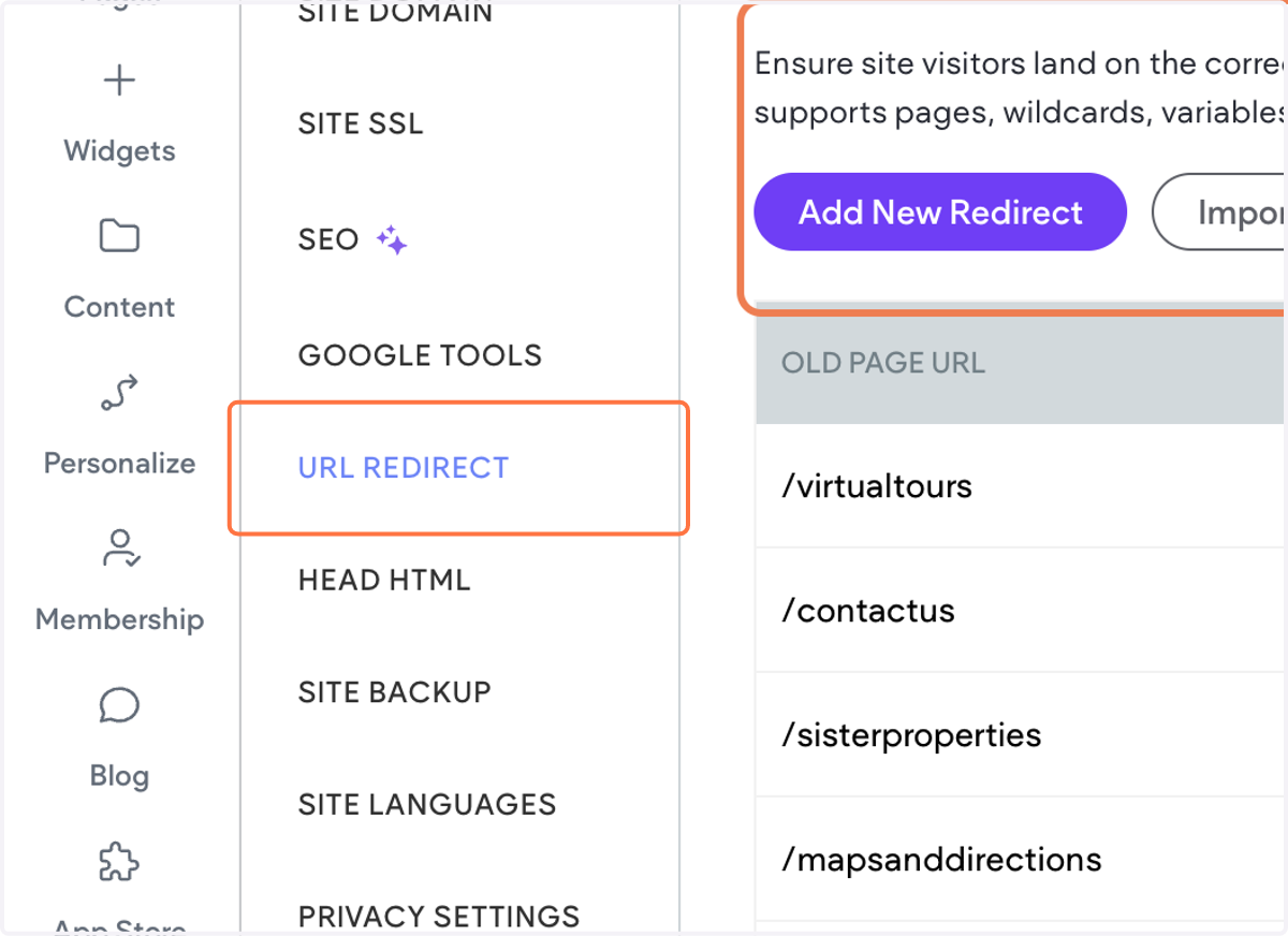 Click on URL REDIRECT